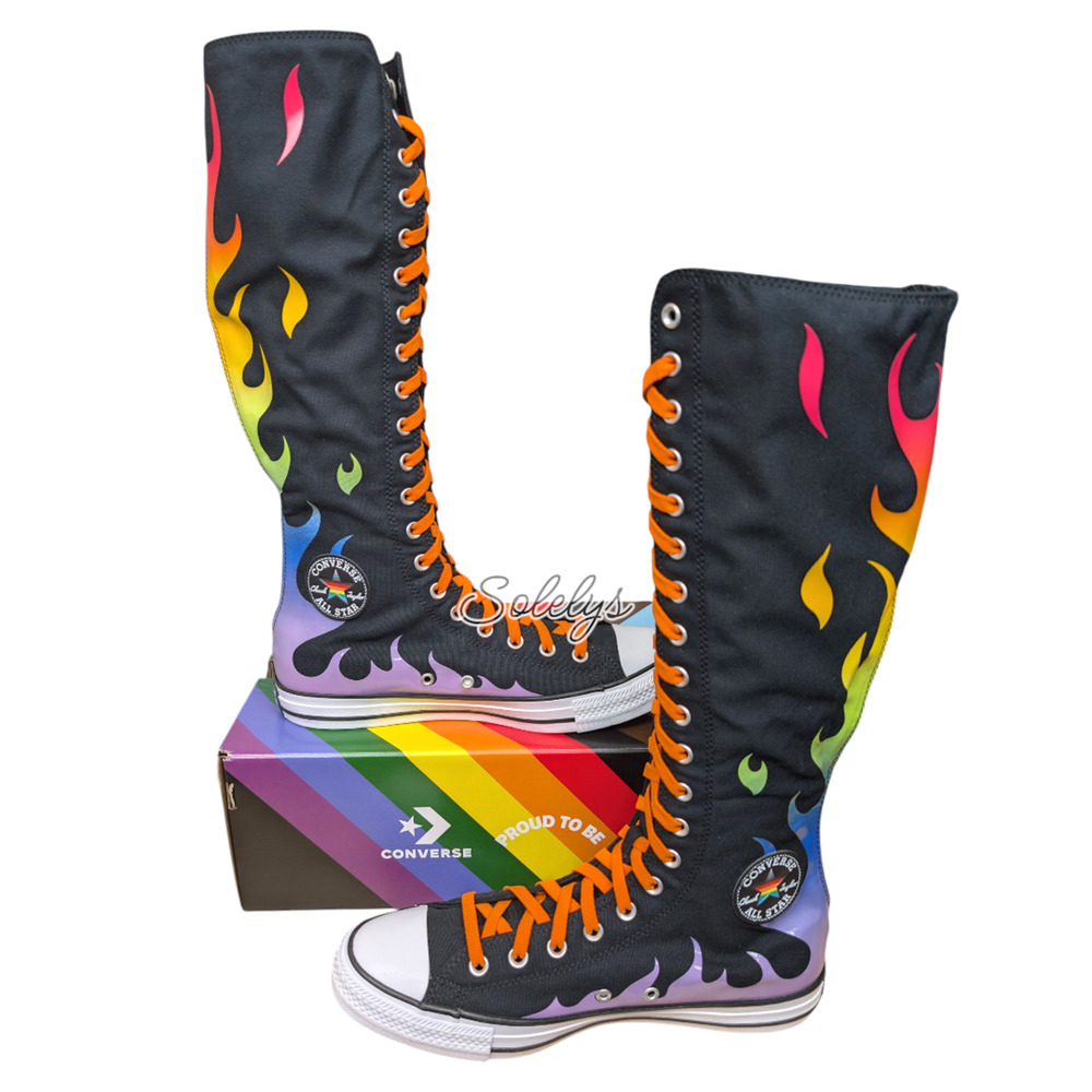 Converse PRIDE XXHI Rainbow Flame Knee High Custom Elastic Lace Sneaker Men 10.5